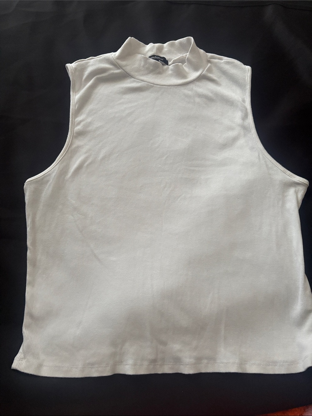 Ambiance White Ribbed Mock Neck Sleeveless Tank